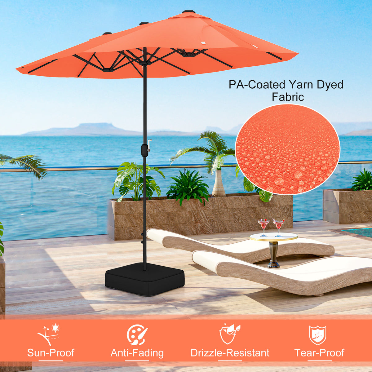 13 Feet Double-Sided Patio Umbrella, Crank Handle, Orange Outdoor Umbrellas at Gallery Canada