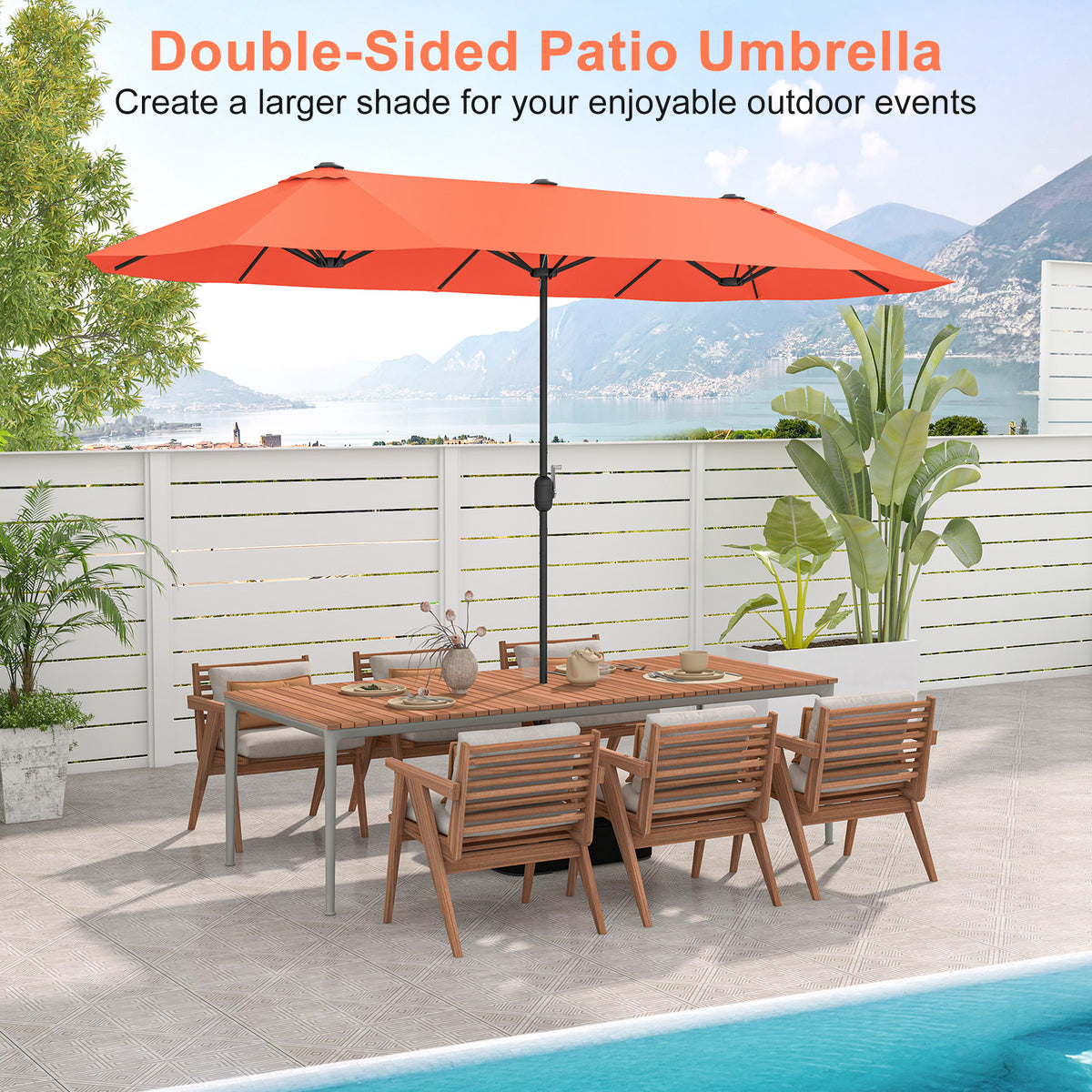 13 Feet Double-Sided Patio Umbrella, Crank Handle, Orange Outdoor Umbrellas at Gallery Canada