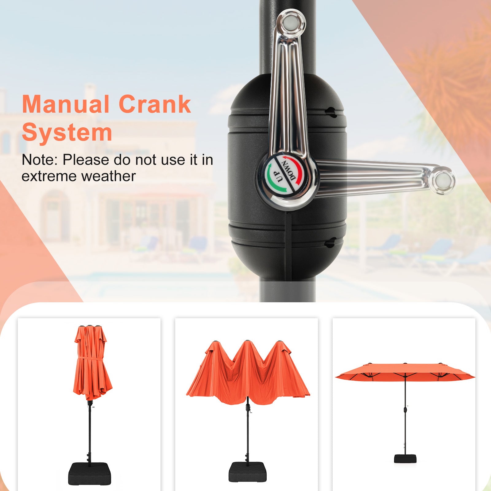 13 Feet Double-Sided Patio Umbrella, Crank Handle, Orange Outdoor Umbrellas at Gallery Canada