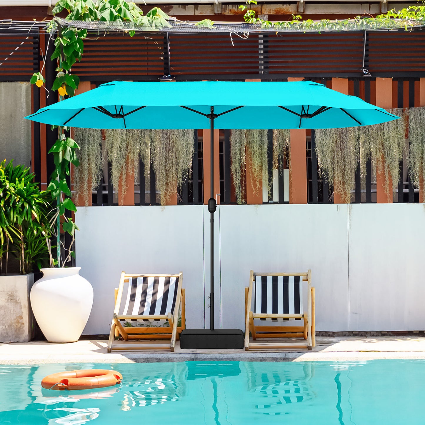 13 Feet Double-Sided Patio Umbrella, With Crank Handle, Turquoise Outdoor Umbrellas at Gallery Canada