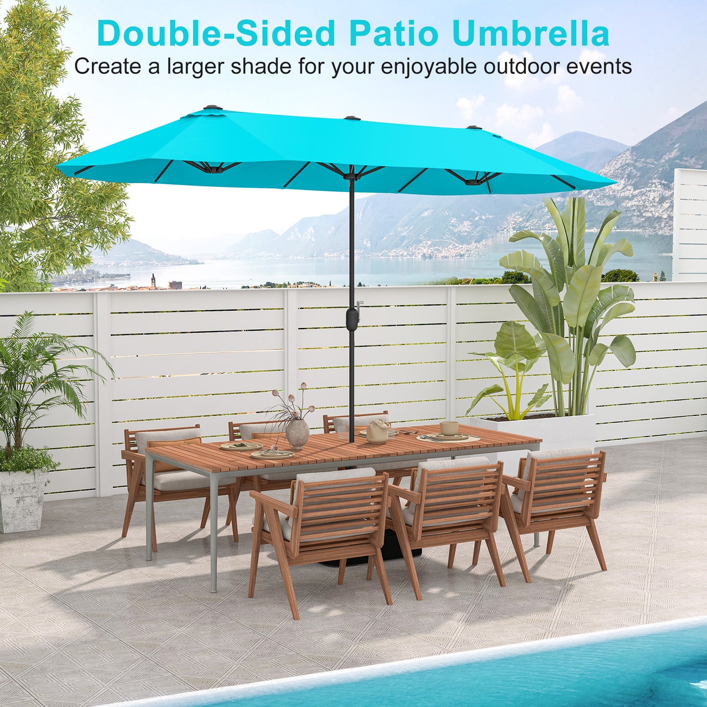 13 Feet Double-Sided Patio Umbrella, With Crank Handle, Turquoise Outdoor Umbrellas at Gallery Canada