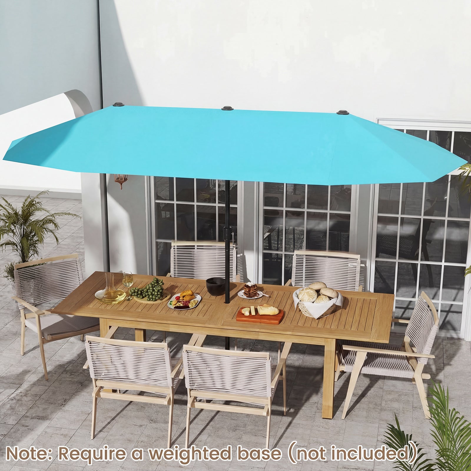 13 Feet Large Patio Umbrella, Crank Handle, Double-Sided, Turquoise Outdoor Umbrellas at Gallery Canada