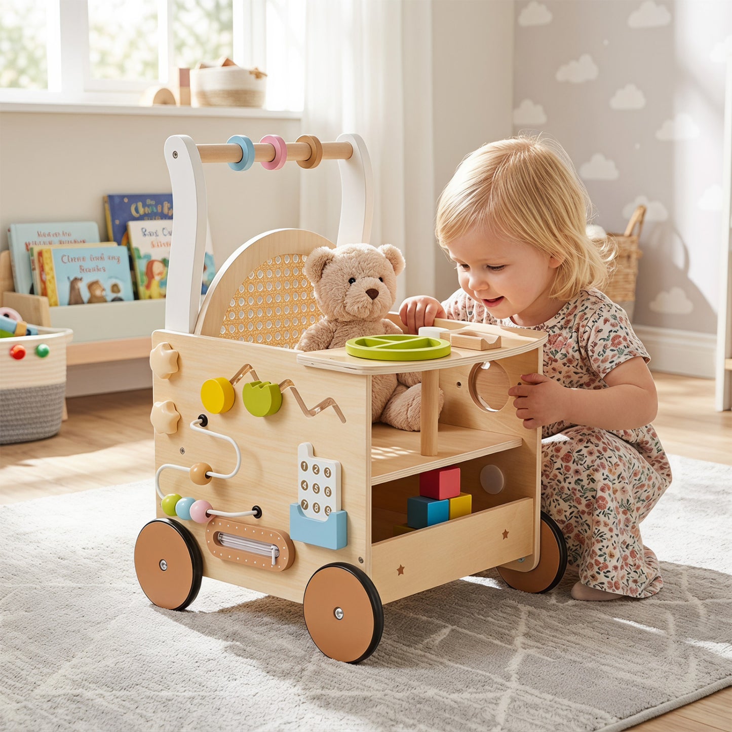 13-In-1 Toddler Wooden Push Walker, Wheels, Storage Baby Gyms & Playmats at Gallery Canada