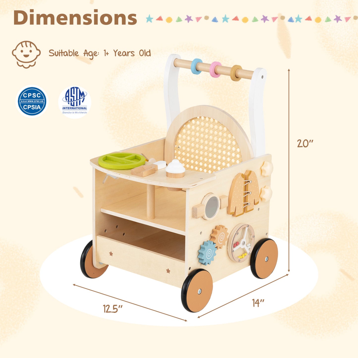 13-In-1 Toddler Wooden Push Walker, Wheels, Storage Baby Gyms & Playmats at Gallery Canada