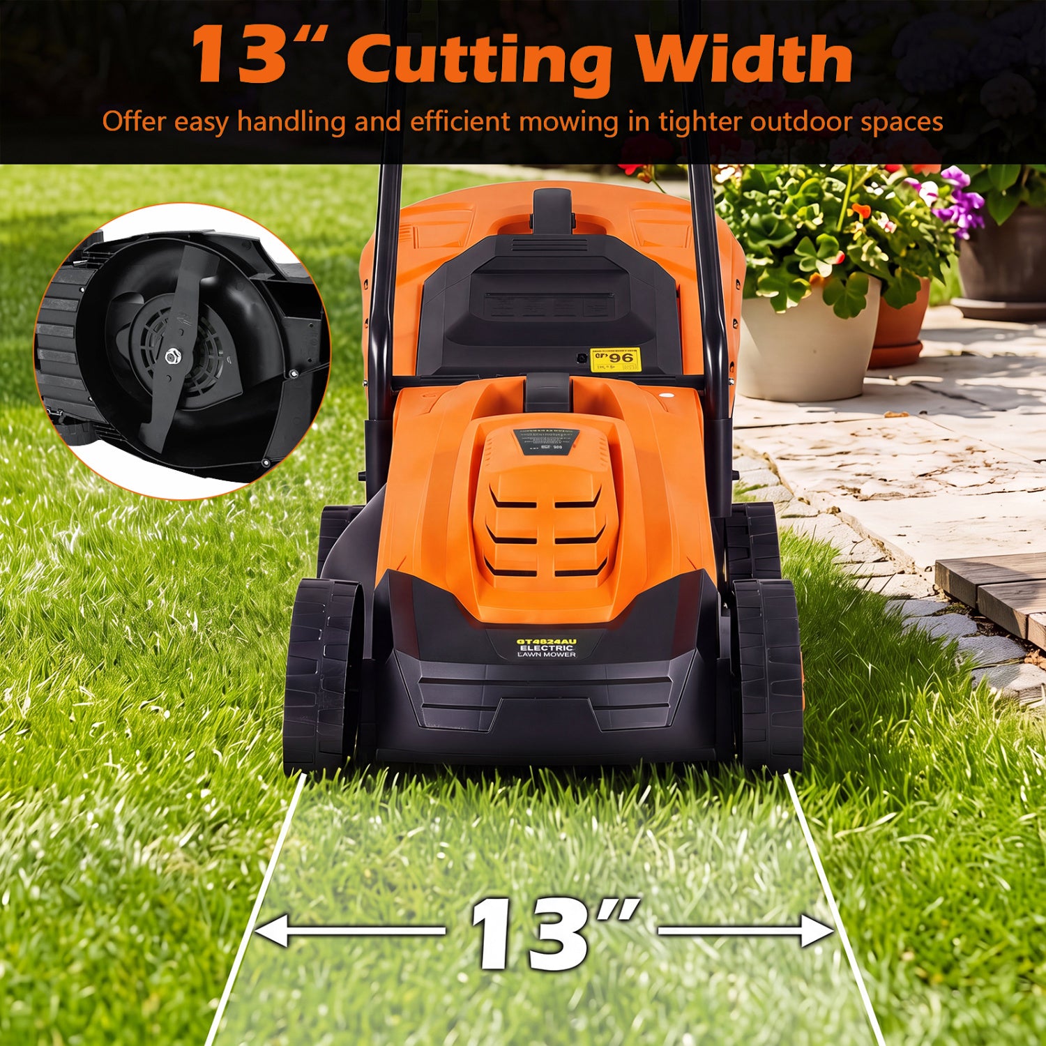 13-Inch 12-Amp Corded Lawn Mower, 3-Position Height, Orange Garden Tools at Gallery Canada