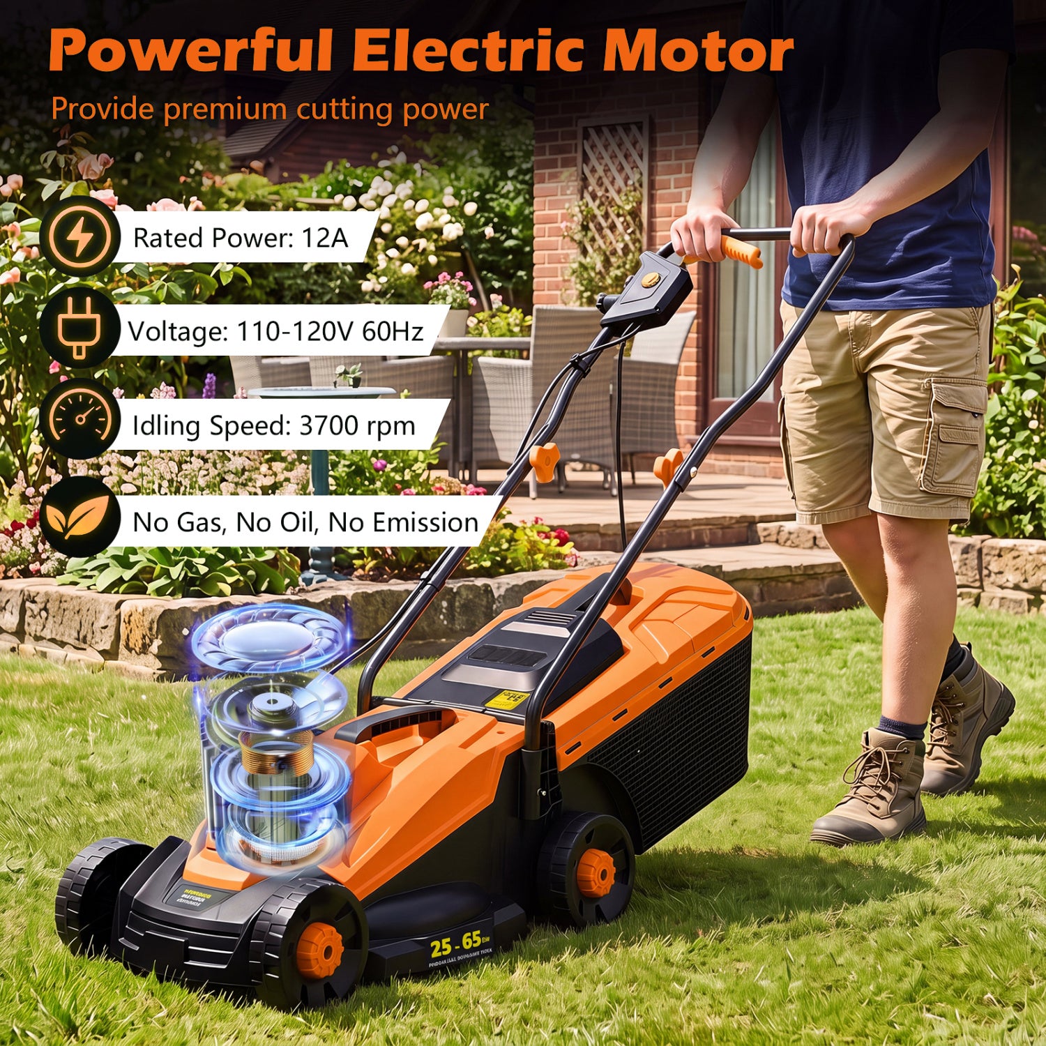 13-Inch 12-Amp Corded Lawn Mower, 3-Position Height, Orange Garden Tools at Gallery Canada