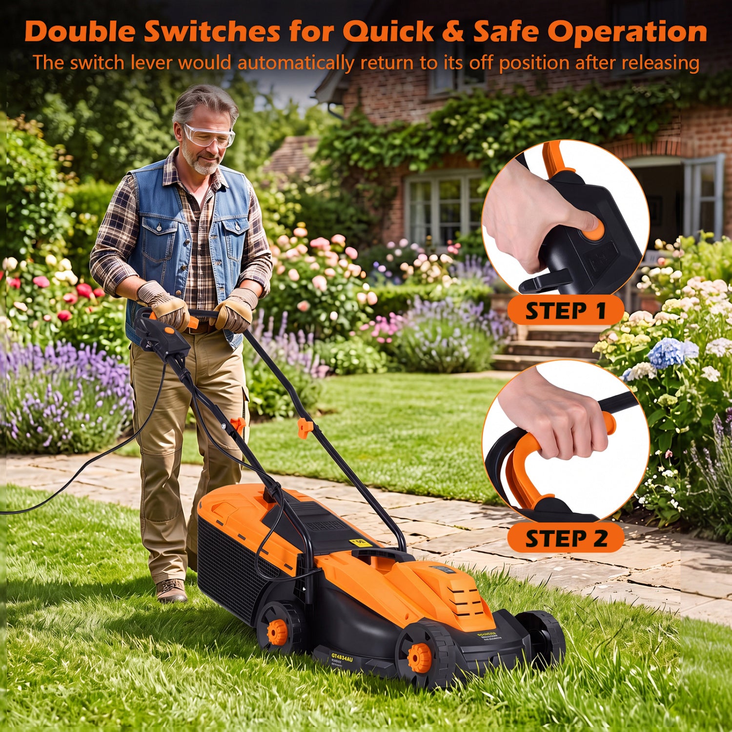 13-Inch 12-Amp Corded Lawn Mower, 3-Position Height, Orange Garden Tools at Gallery Canada
