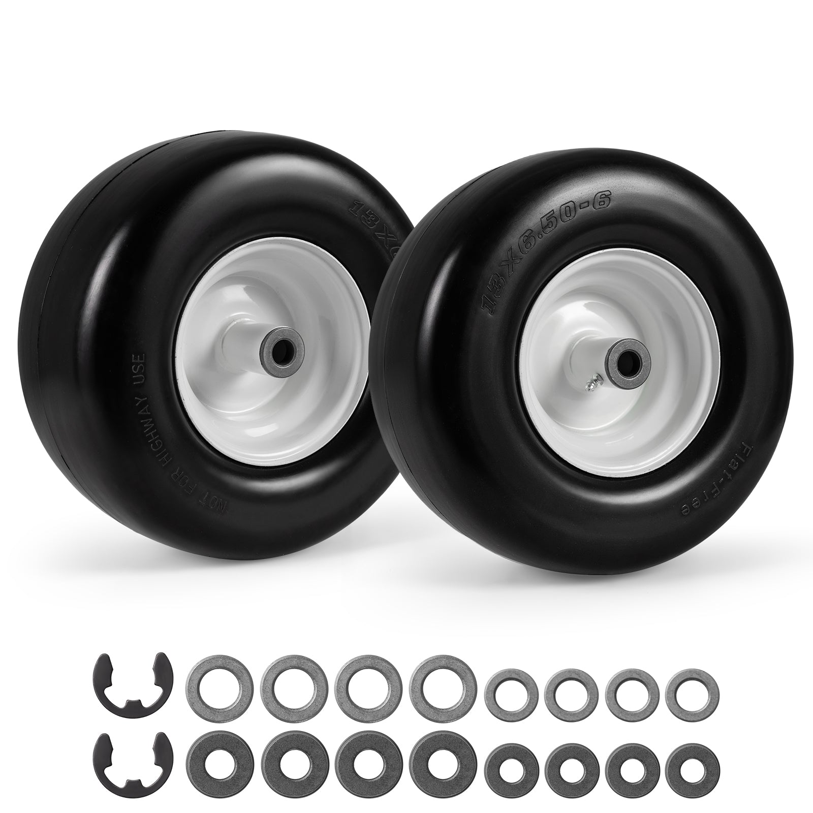 13 x 6.50-6 Flat Free Tires and Wheels 2 Pack Solid Rubber Tires, White Garden Tools at Gallery Canada