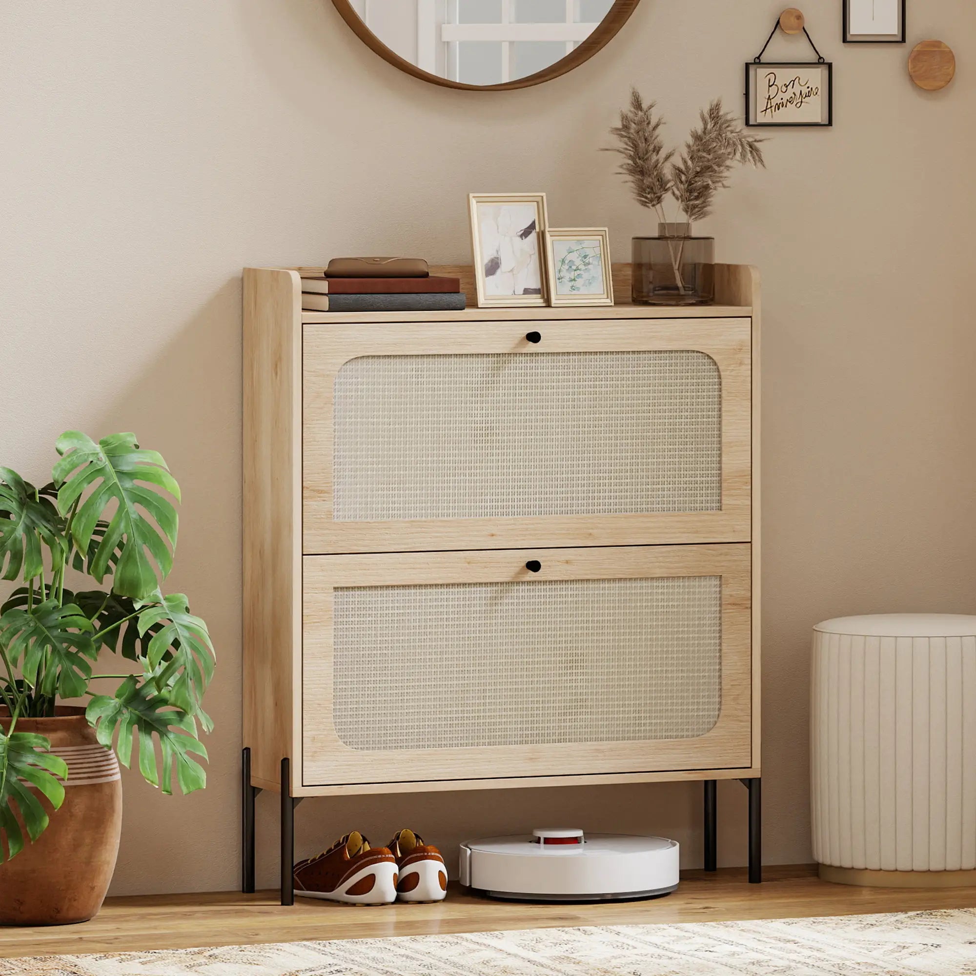Shoe Cabinet With 2 Flip Drawers, Narrow Storage, Oak Shoe Storage Cabinets & Racks at Gallery Canada