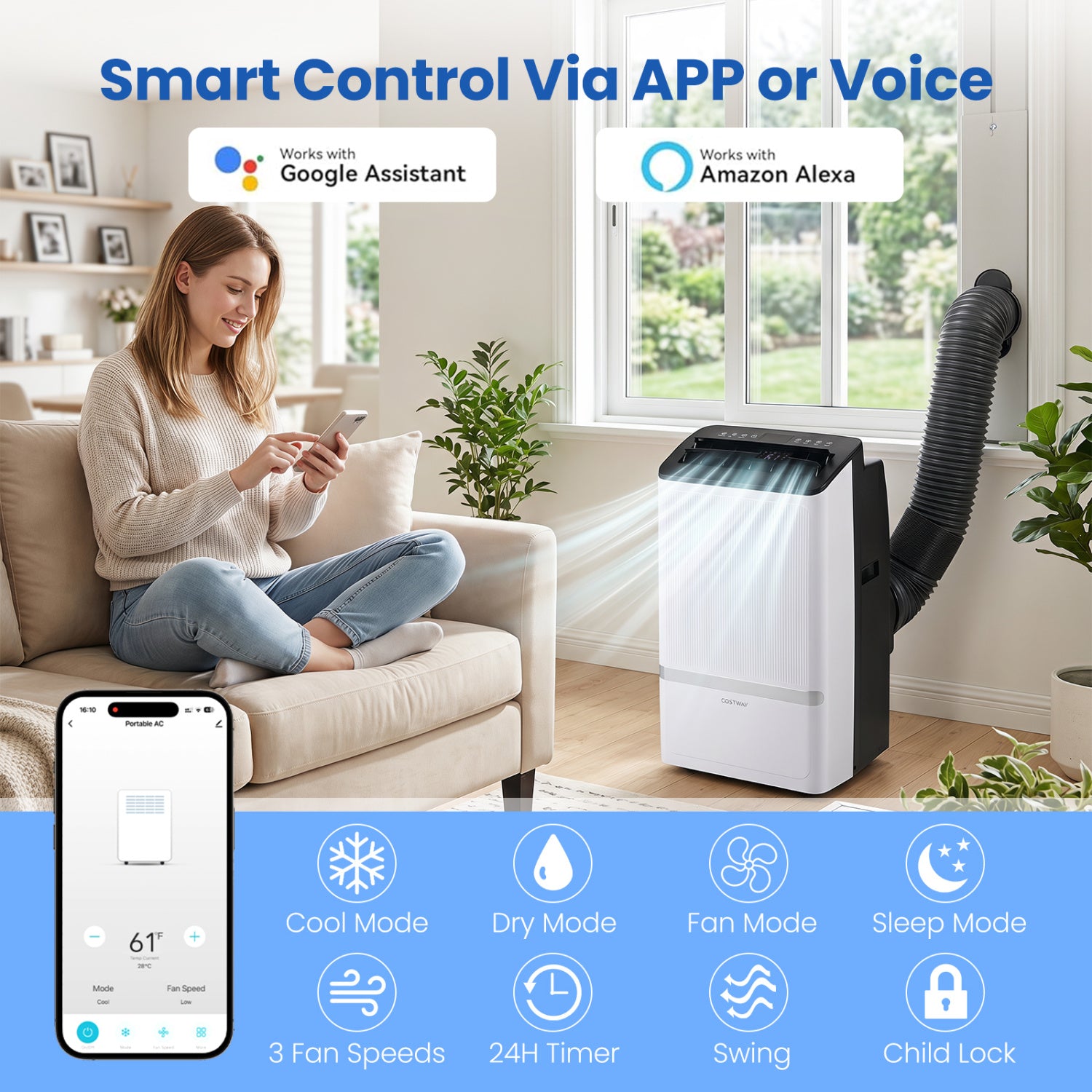 14000 BTU WiFi Portable Air Conditioner, Dehumidifier, 24H Timer, Black Portable Air Conditioners at Gallery Canada