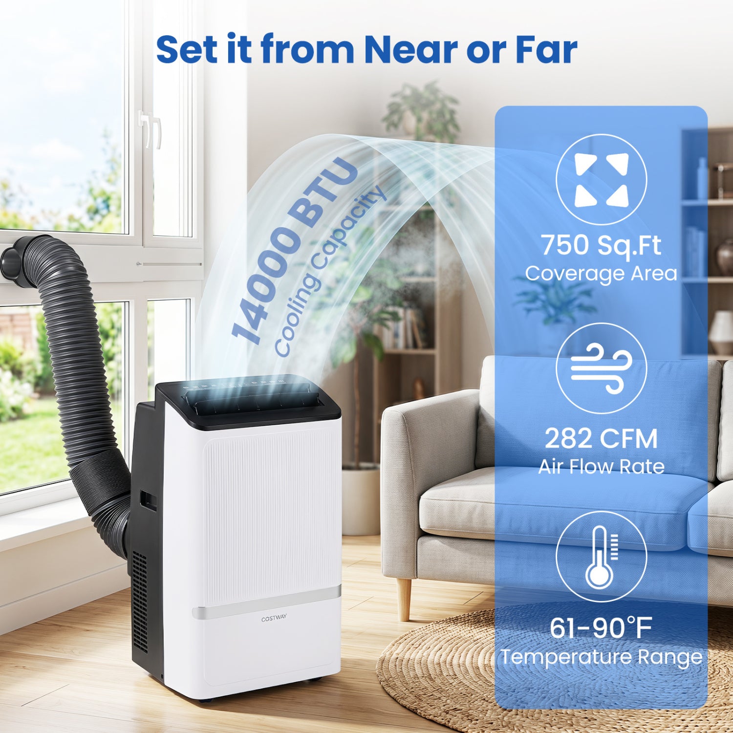14000 BTU WiFi Portable Air Conditioner, Dehumidifier, 24H Timer, Black Portable Air Conditioners at Gallery Canada