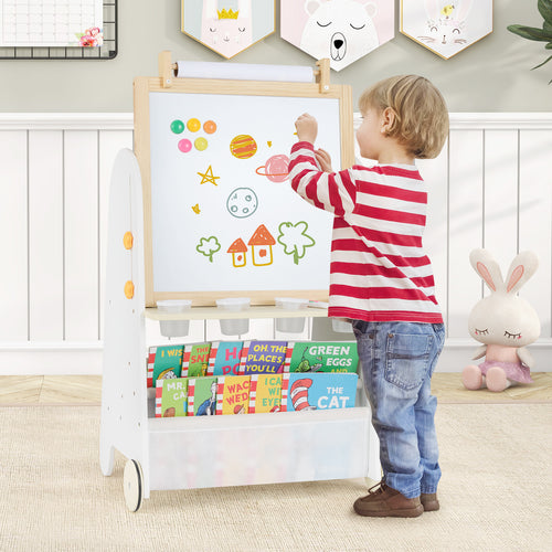 4-in-1 Toddler Activity Table Set, Magnetic Whiteboard And Chalk Board, Natural