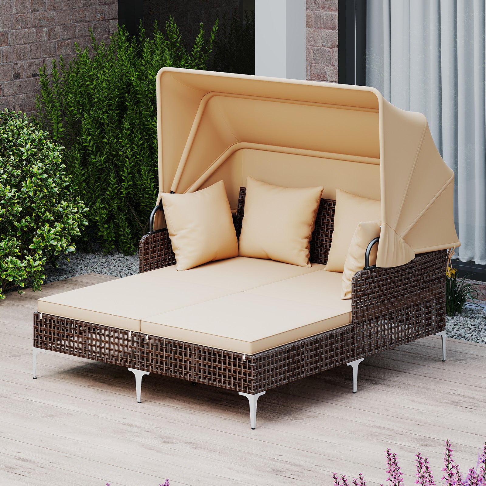 Outdoor Daybed With Retractable Canopy, Brown Outdoor Chaise Lounges at Gallery Canada