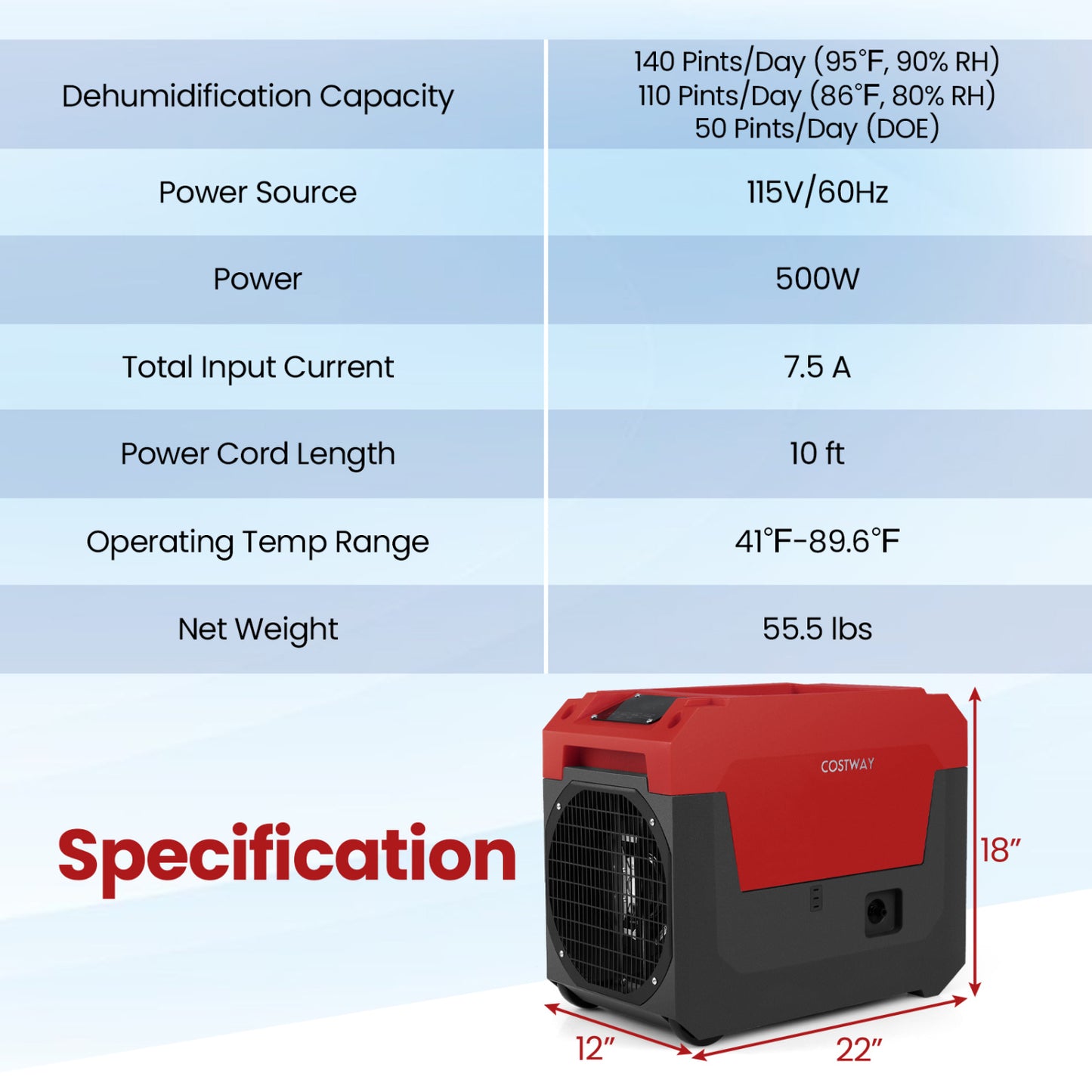 140 Pints Commercial Dehumidifier With Pump, Drain Hose, Red Dehumidifiers at Gallery Canada