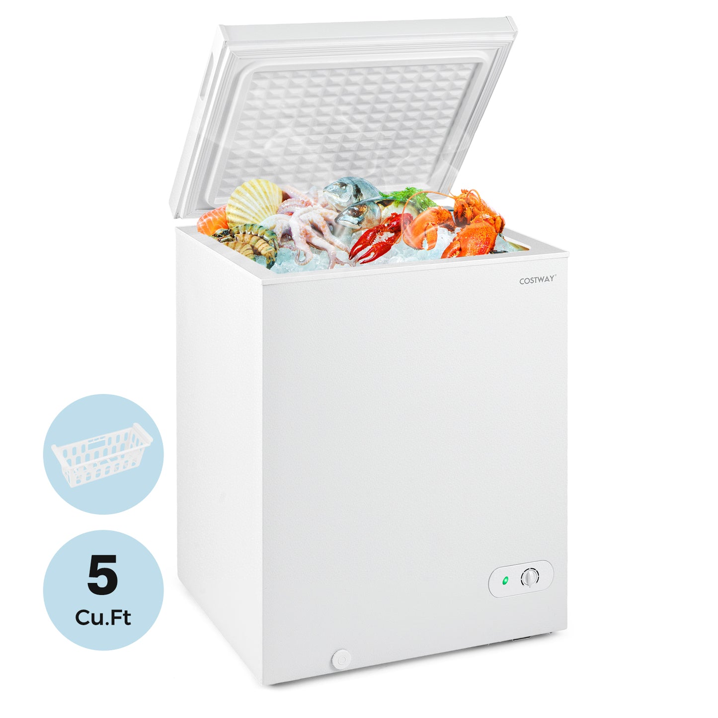 Compact Chest Freezer, 5 Cu.Ft, 7-Gear Adjustable Temperature, White Freezers at Gallery Canada