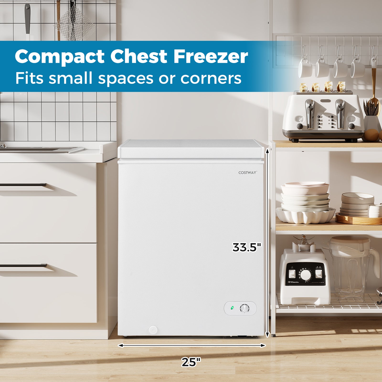 Compact Chest Freezer, 5 Cu.Ft, 7-Gear Adjustable Temperature, White Freezers at Gallery Canada
