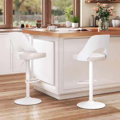 Bar Stools Set Of 2, Enlarged PU Leather Seat With Footrest, White Bar Stools at Gallery Canada