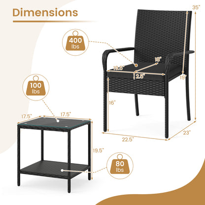 3 Piece Patio Set With Seat Cushions, Tempered Glass Tabletop, Black Patio Conversation Sets at Gallery Canada