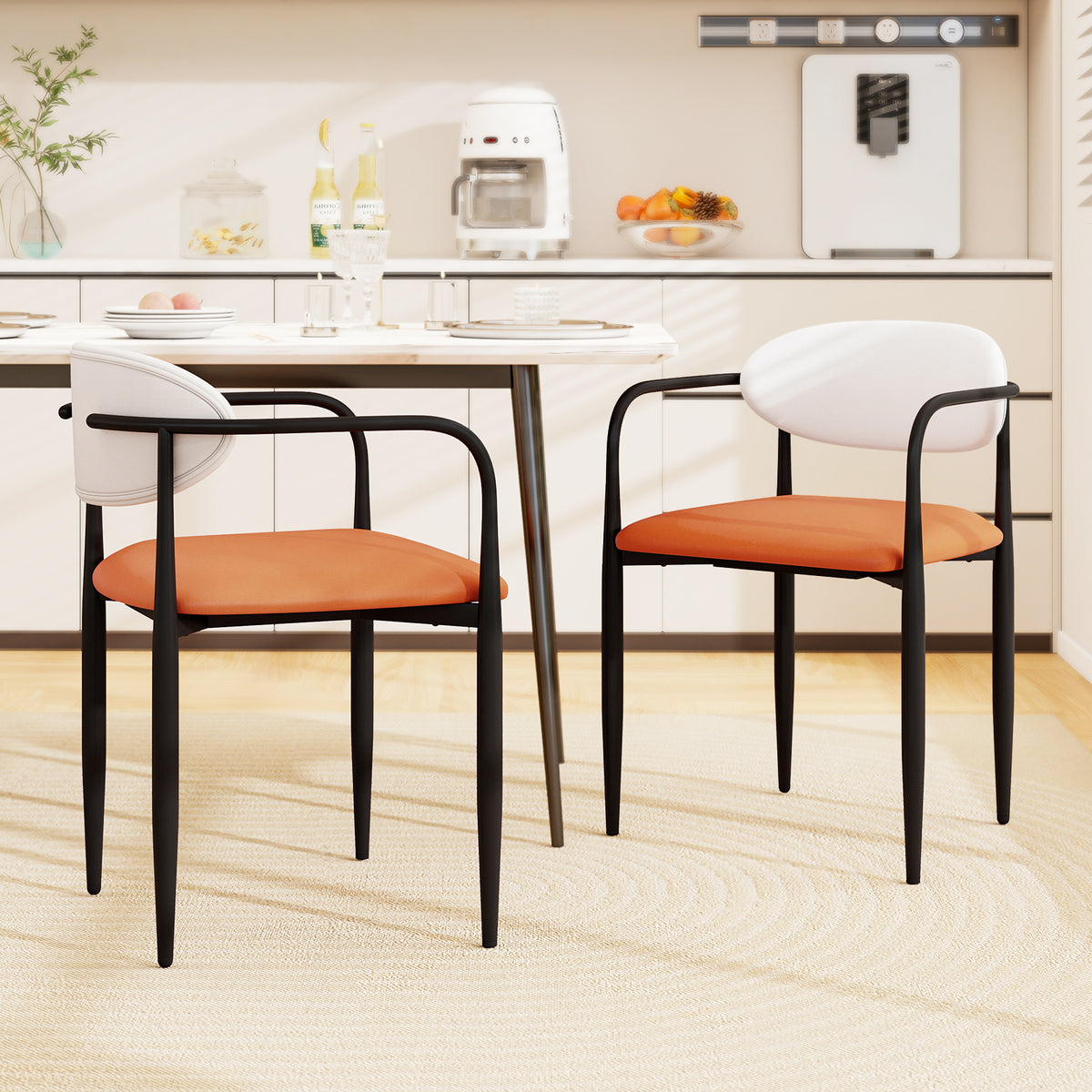 Modern Dining Chairs Set Of 2, Padded Seat, Curved Back, Orange Dining Chairs at Gallery Canada