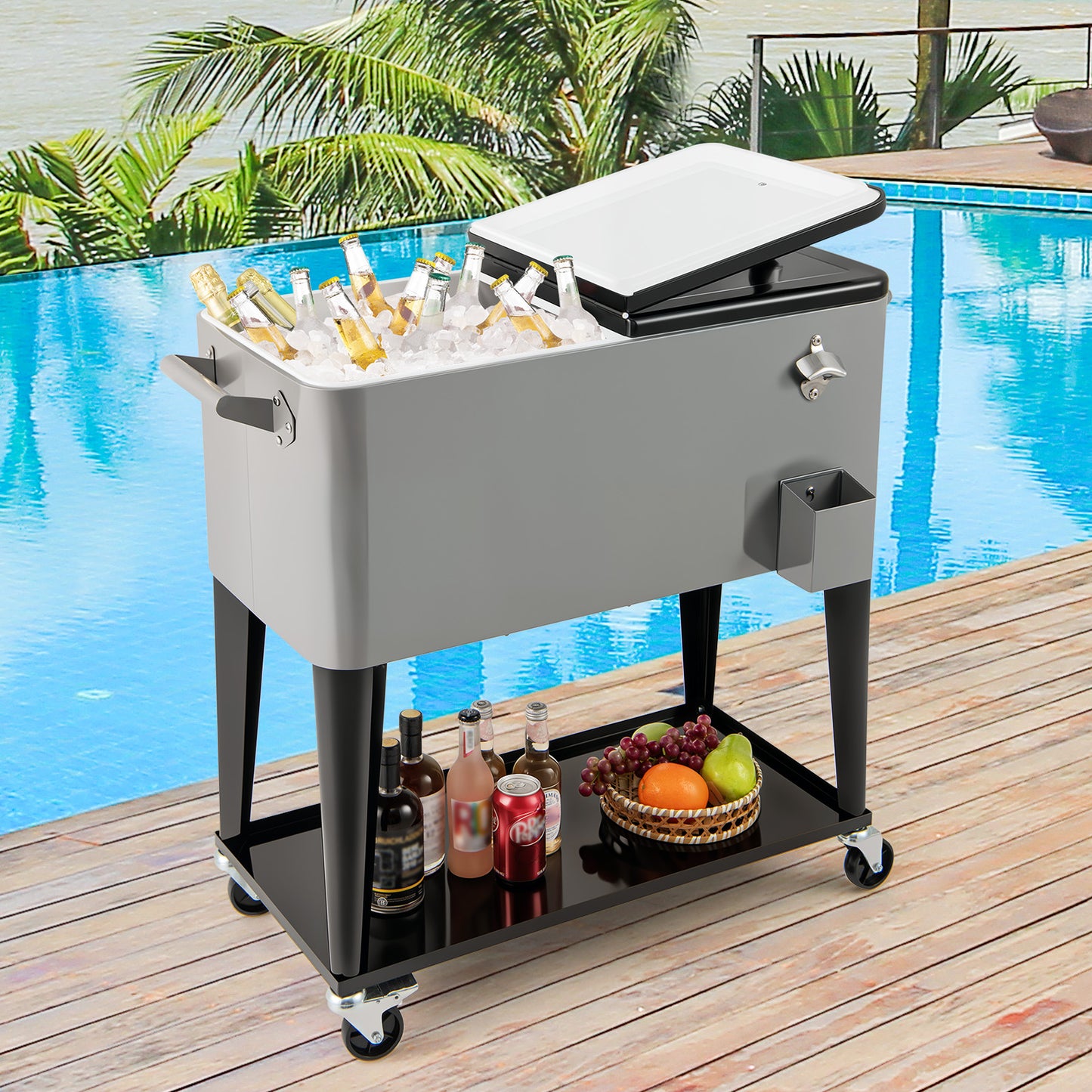 Portable Patio Cooler, With Storage Shelf And Bottle Opener, Gray Coolers at Gallery Canada