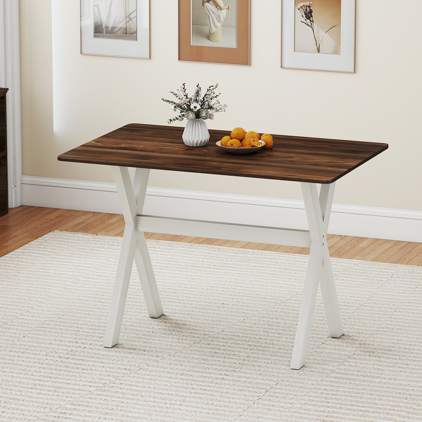 Modern Dining Table, Wooden Kitchen Table, X-Shaped Frame, White Dining Tables at Gallery Canada