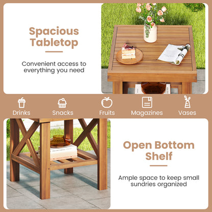 Outdoor Side Table With Storage Shelf, Natural Patio Coffee Tables at Gallery Canada