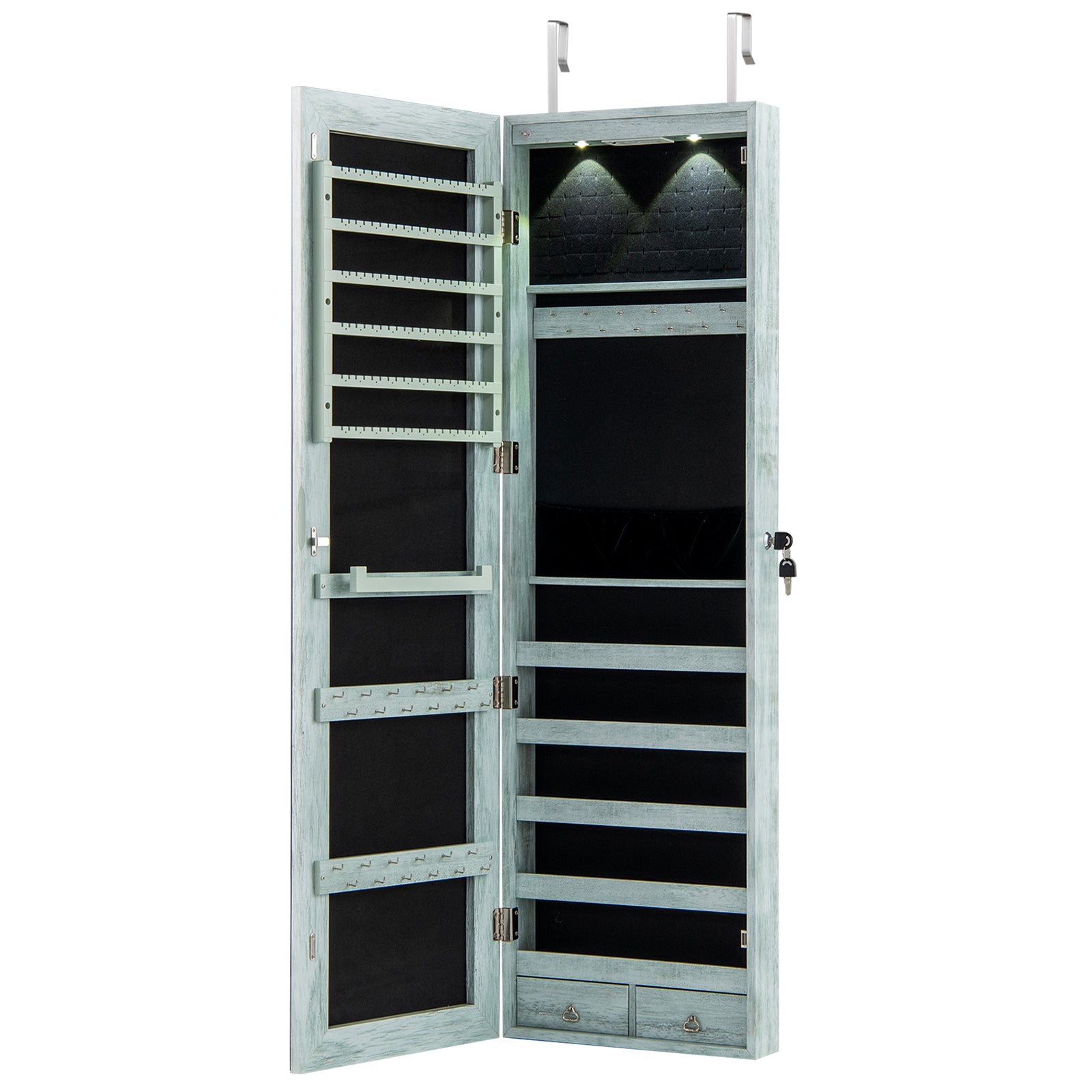 Wall Mounted Jewelry Cabinet With Lights, Navy Jewelry Armoires at Gallery Canada