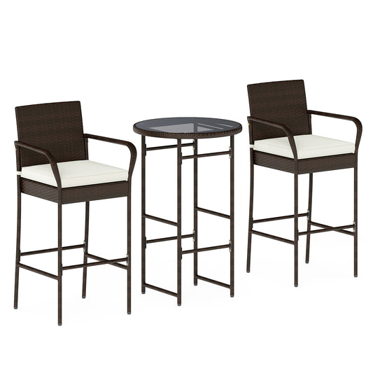 3 Piece Outdoor Bar Set, With 2 Seat Cushions, White Patio Bar Furniture White at Gallery Canada