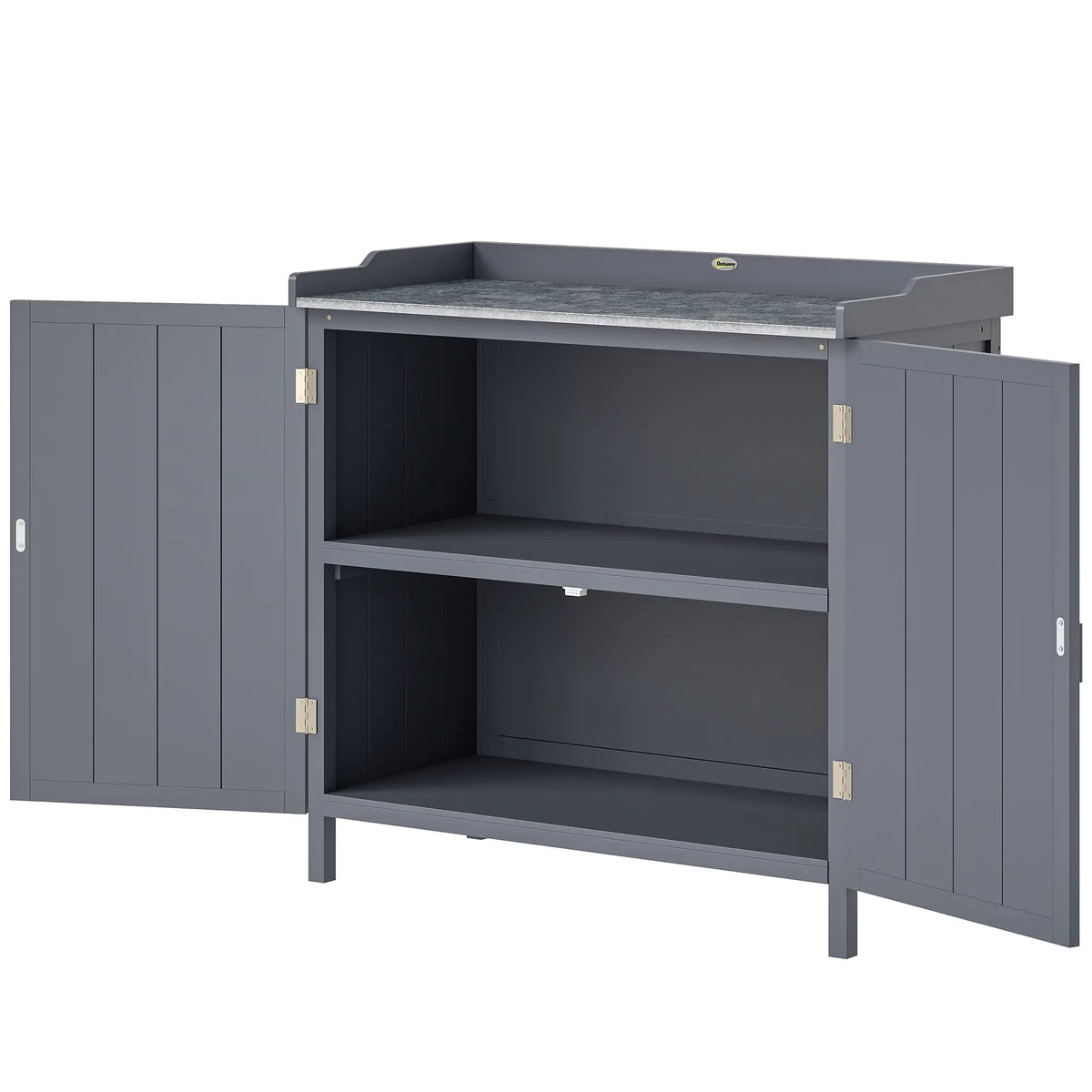 Outdoor Garden Storage Cabinet, Potting Bench with Galvanized Top, Grey Sheds Grey at Gallery Canada