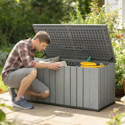Large Capacity Outdoor Storage Box, 125.5 gal, Lockable Lid, Grey