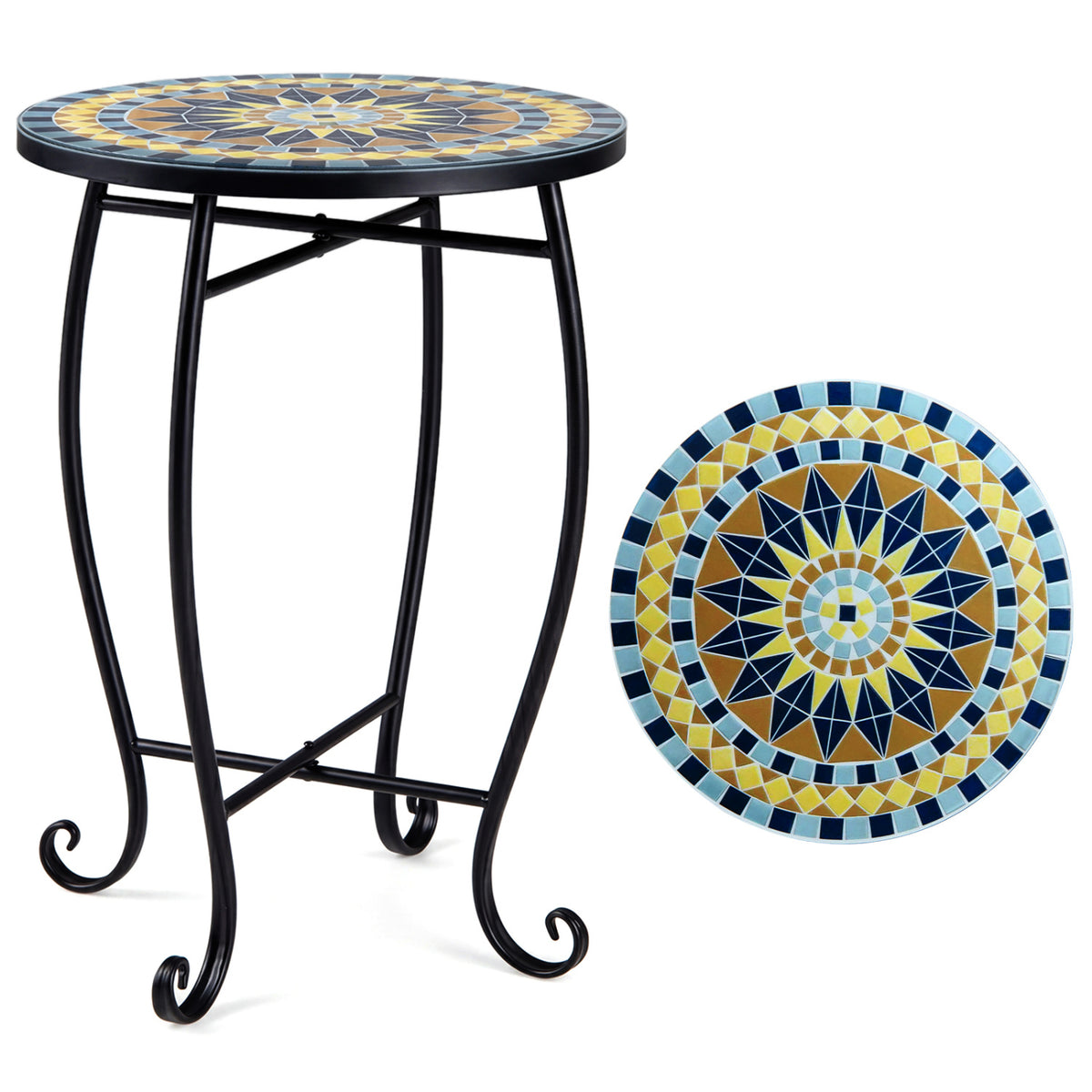 14" Floral Clover/Blooming Lotus/Bright Sunflower Mosaic Patio Accent Coffee End Table, Yellow Patio Coffee Tables at Gallery Canada