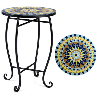 14" Floral Clover/Blooming Lotus/Bright Sunflower Mosaic Patio Accent Coffee End Table, Yellow Patio Coffee Tables at Gallery Canada