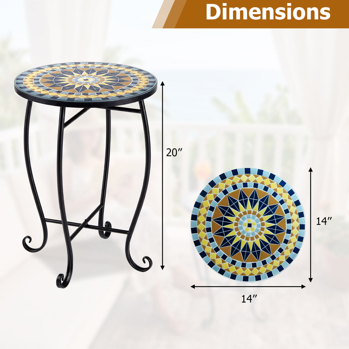 14" Floral Clover/Blooming Lotus/Bright Sunflower Mosaic Patio Accent Coffee End Table, Yellow Patio Coffee Tables at Gallery Canada