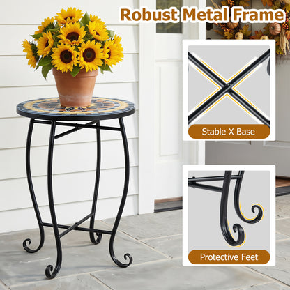 14" Floral Clover/Blooming Lotus/Bright Sunflower Mosaic Patio Accent Coffee End Table, Yellow Patio Coffee Tables at Gallery Canada
