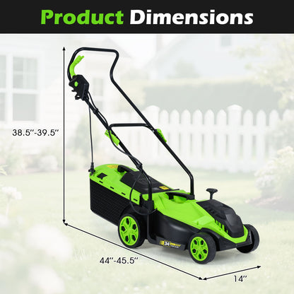 14-Inch 12-Amp Corded Electric Lawn Mower, 5-Position, Green
