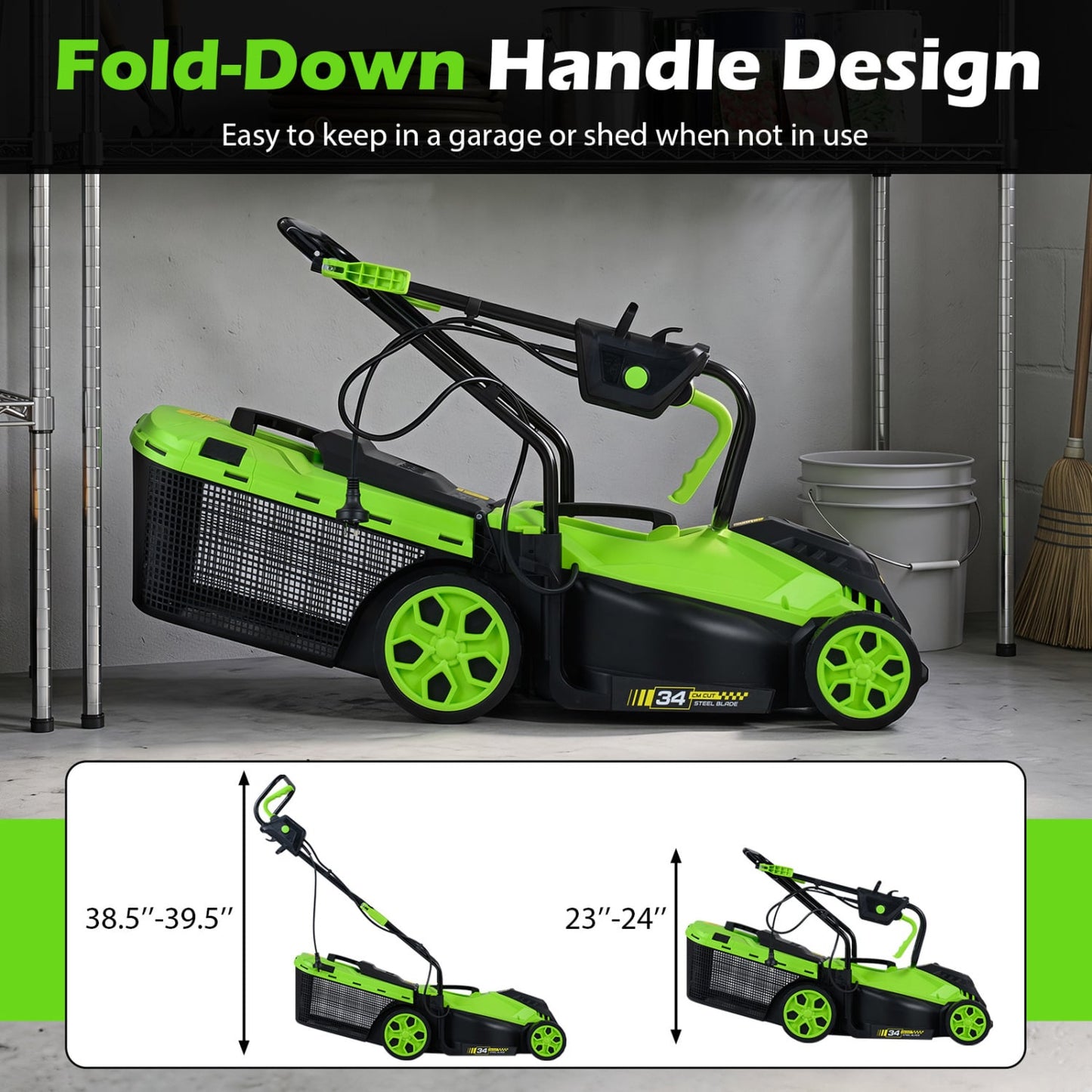 14-Inch 12-Amp Corded Electric Lawn Mower, 5-Position, Green