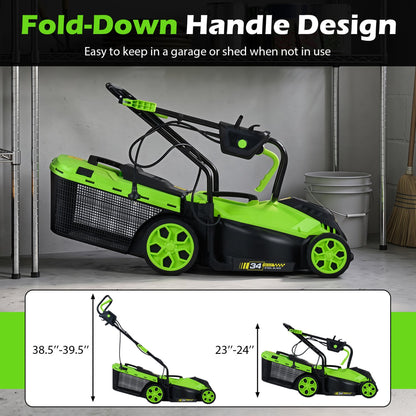 14-Inch 12-Amp Corded Electric Lawn Mower, 5-Position, Green