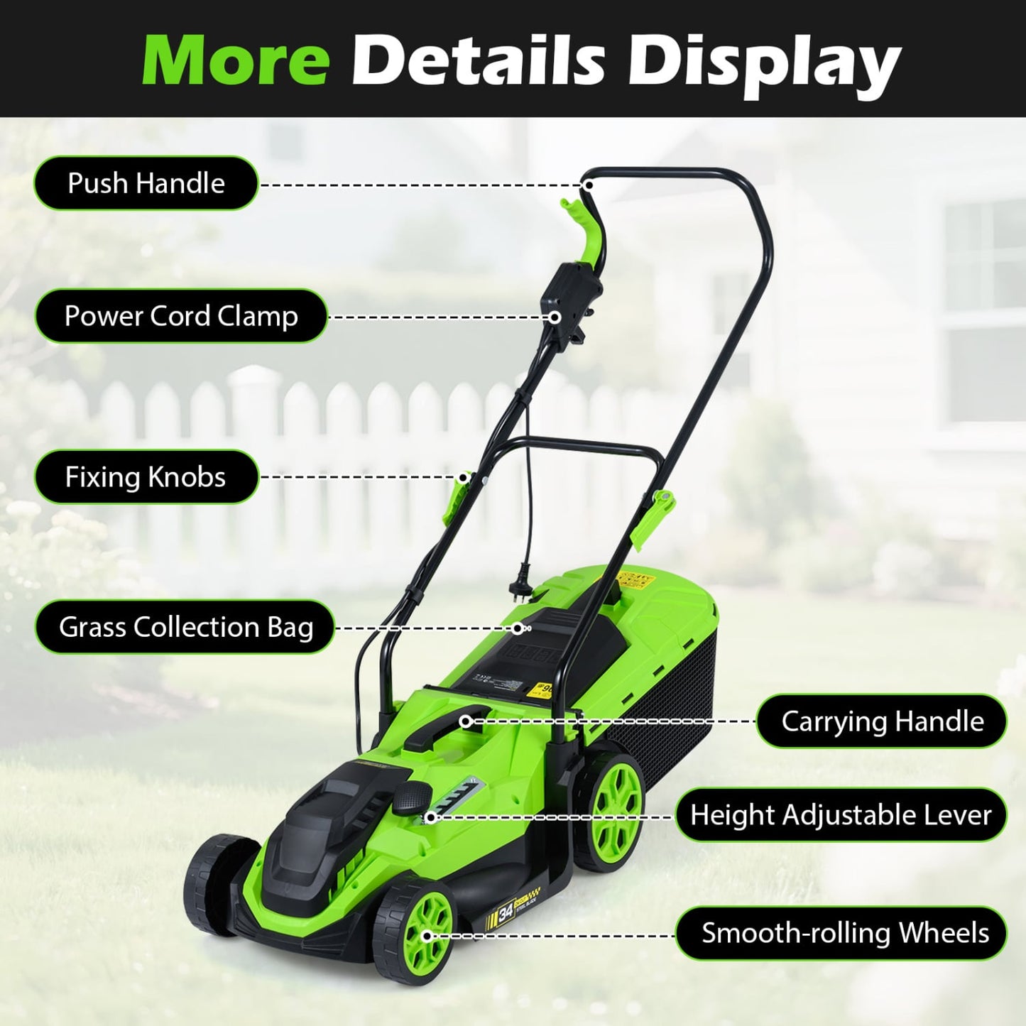 14-Inch 12-Amp Corded Electric Lawn Mower, 5-Position, Green