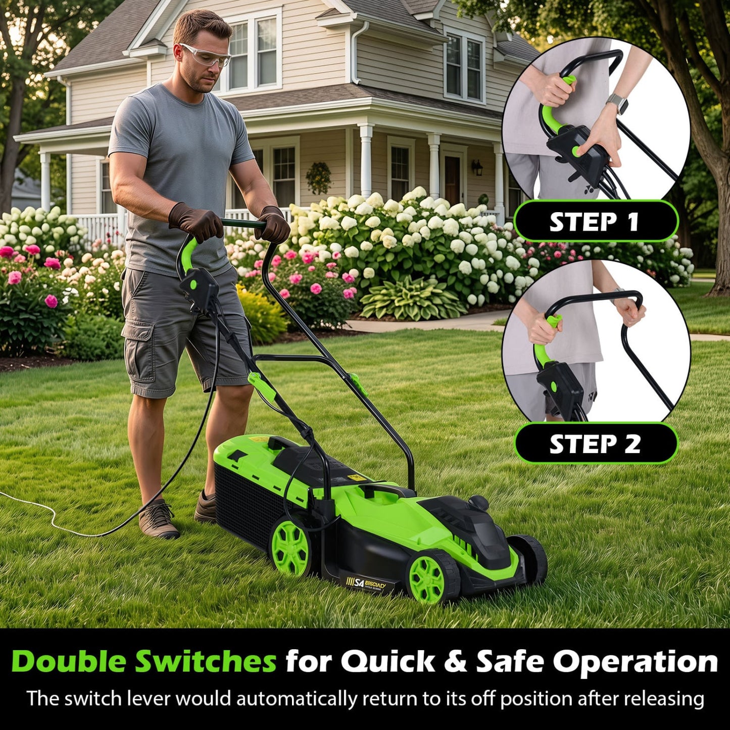 14-Inch 12-Amp Corded Electric Lawn Mower, 5-Position, Green