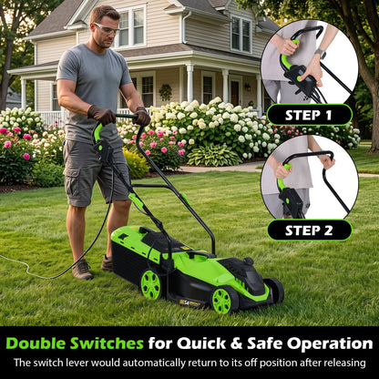 14-Inch 12-Amp Corded Electric Lawn Mower, 5-Position, Green