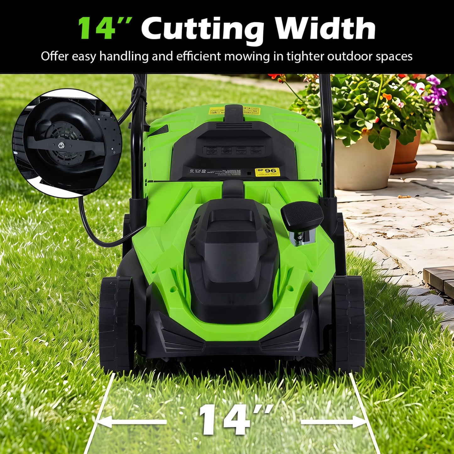 14-Inch 12-Amp Corded Electric Lawn Mower, 5-Position, Green