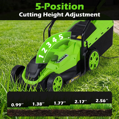 14-Inch 12-Amp Corded Electric Lawn Mower, 5-Position, Green