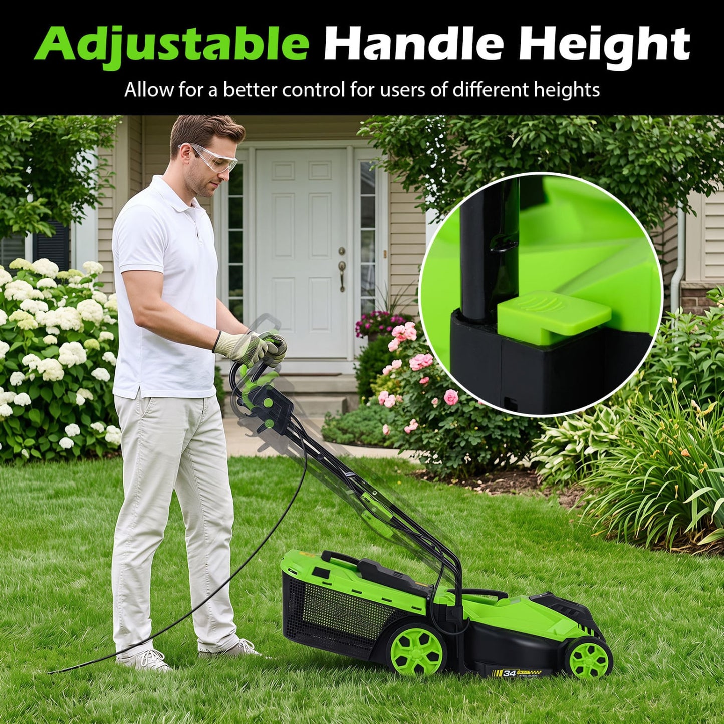 14-Inch 12-Amp Corded Electric Lawn Mower, 5-Position, Green