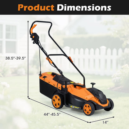 14-Inch 12-Amp Corded Lawn Mower, 5-Position Height, Orange