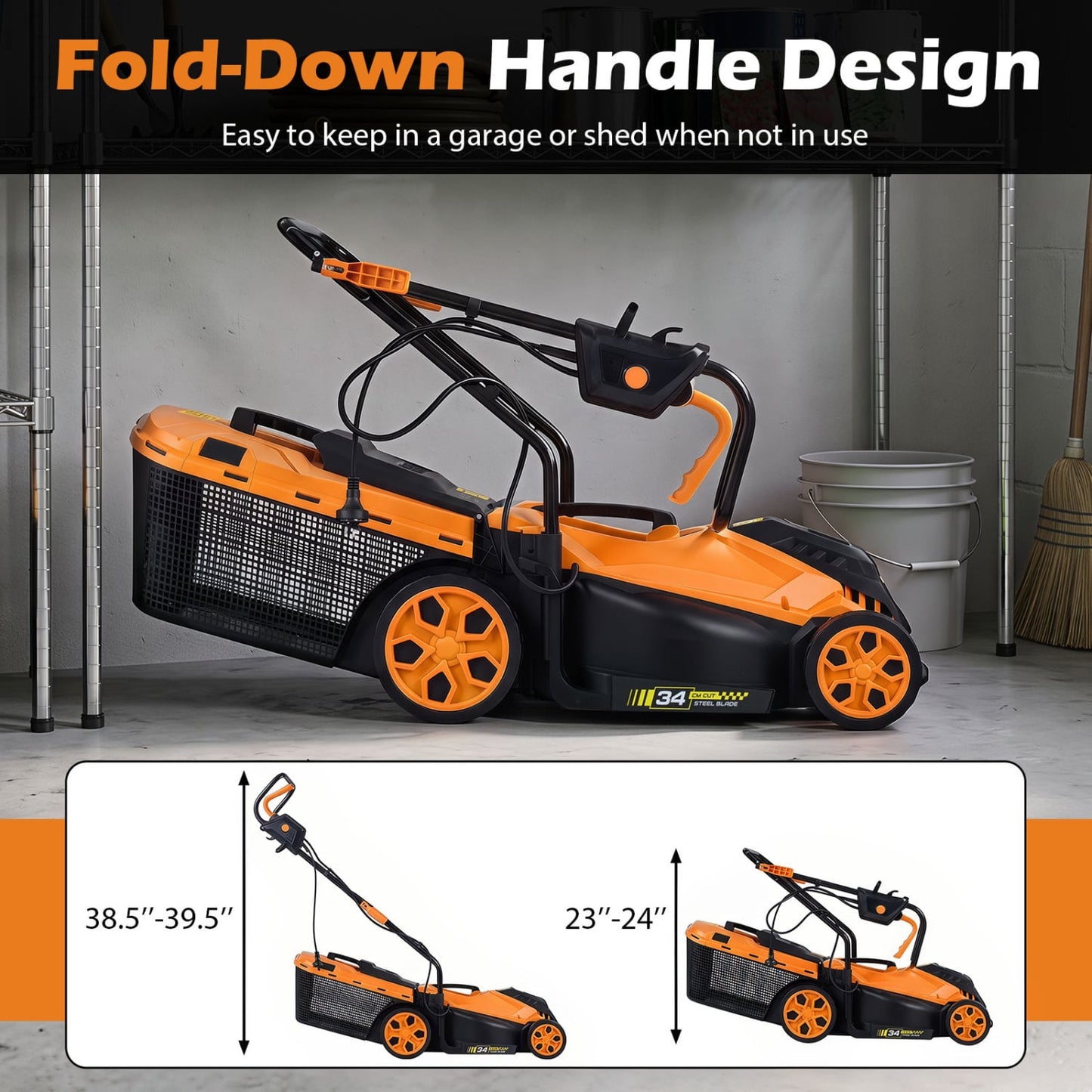14-Inch 12-Amp Corded Lawn Mower, 5-Position Height, Orange