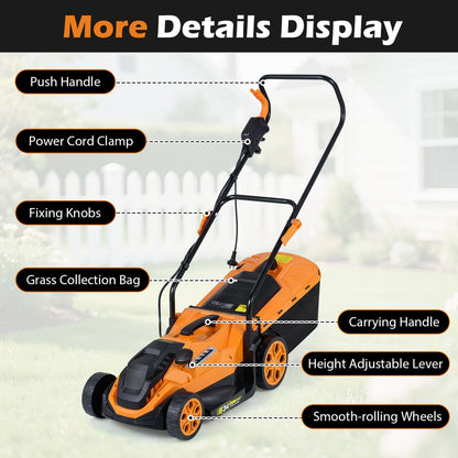 14-Inch 12-Amp Corded Lawn Mower, 5-Position Height, Orange