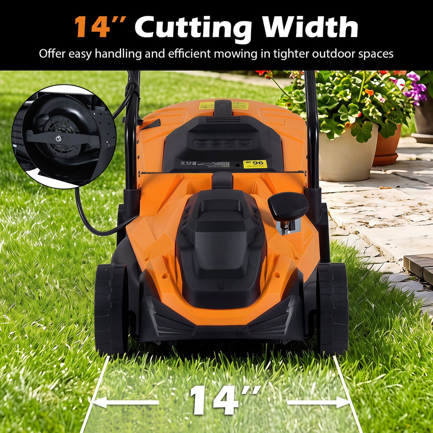 14-Inch 12-Amp Corded Lawn Mower, 5-Position Height, Orange