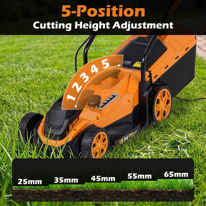 14-Inch 12-Amp Corded Lawn Mower, 5-Position Height, Orange