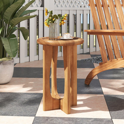 14 Inch Farmhouse End Table with Round Tray Top and Wood Cross Legs, Natural End & Side Tables at Gallery Canada