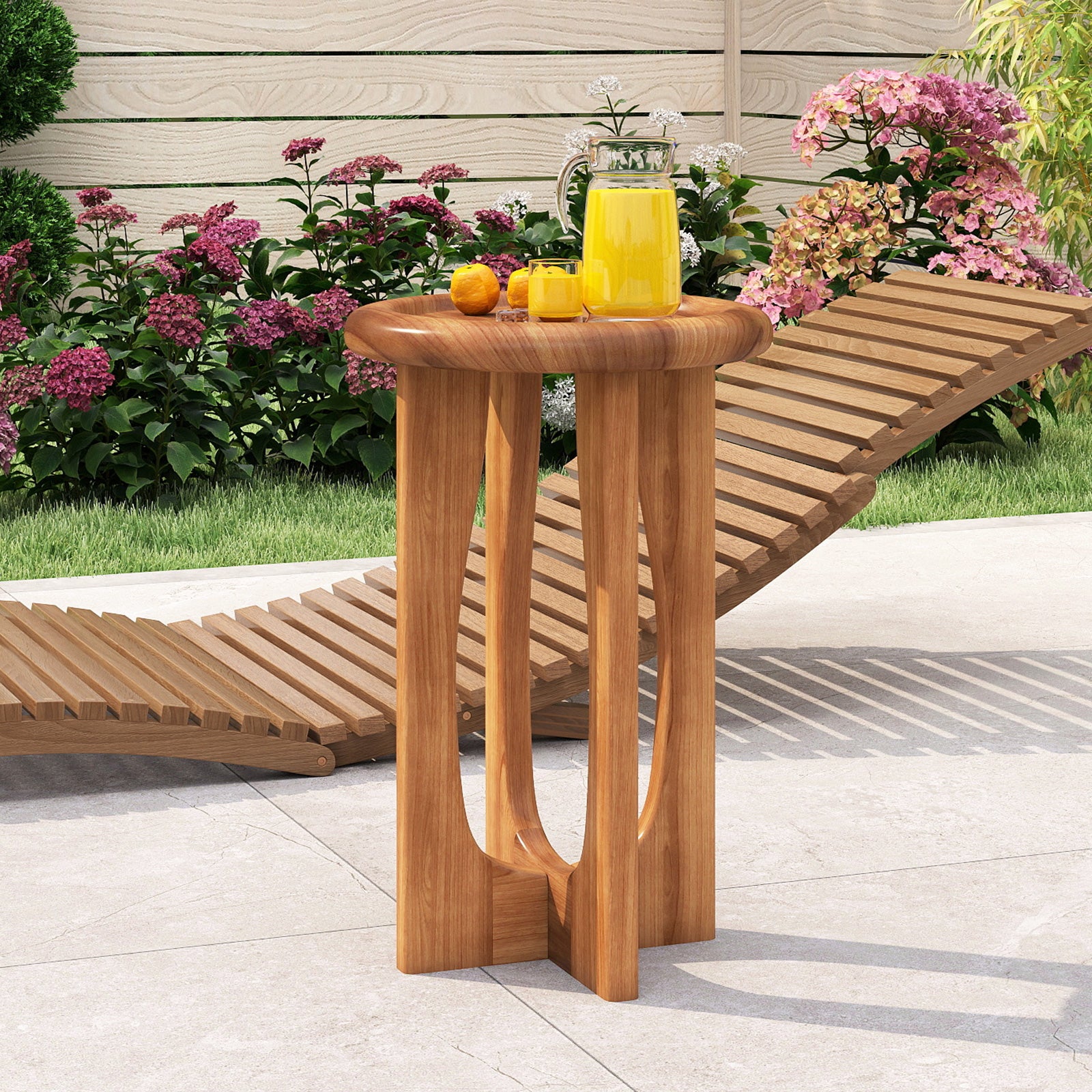 14 Inch Farmhouse End Table with Round Tray Top and Wood Cross Legs, Natural End & Side Tables at Gallery Canada